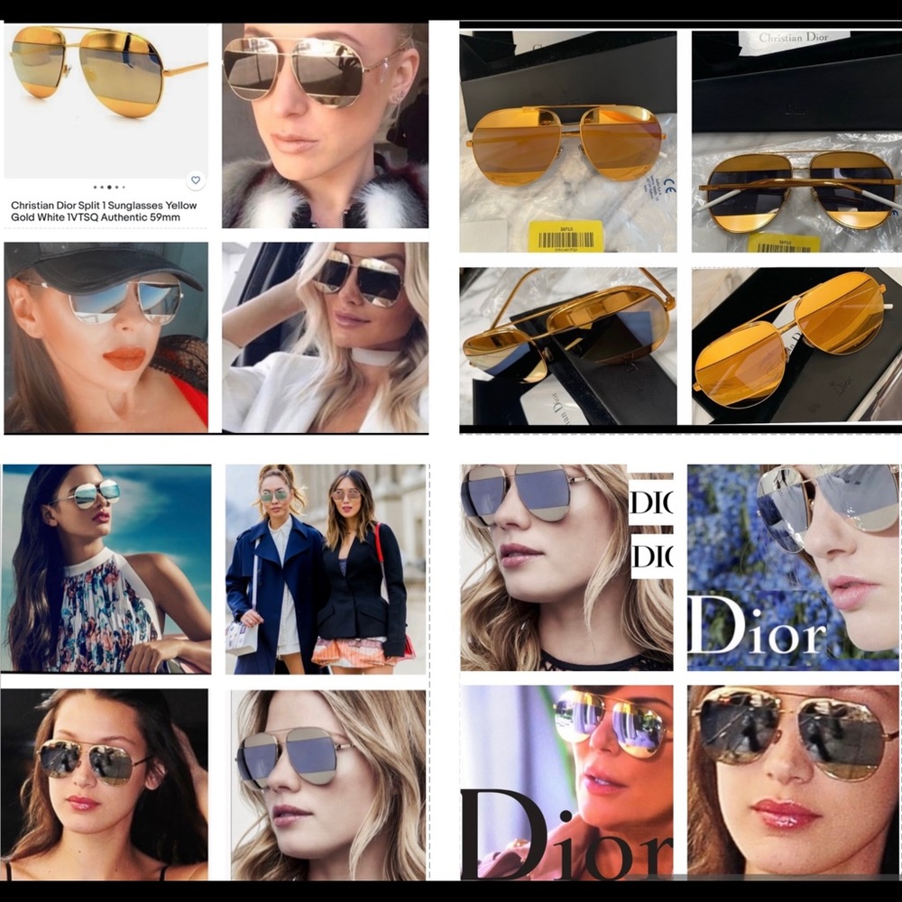 CHRISTIAN DIORSPLIT YELLOW GOLD &GREY MIRRORED LENSES WITH MONOGRAMED SUNNIES